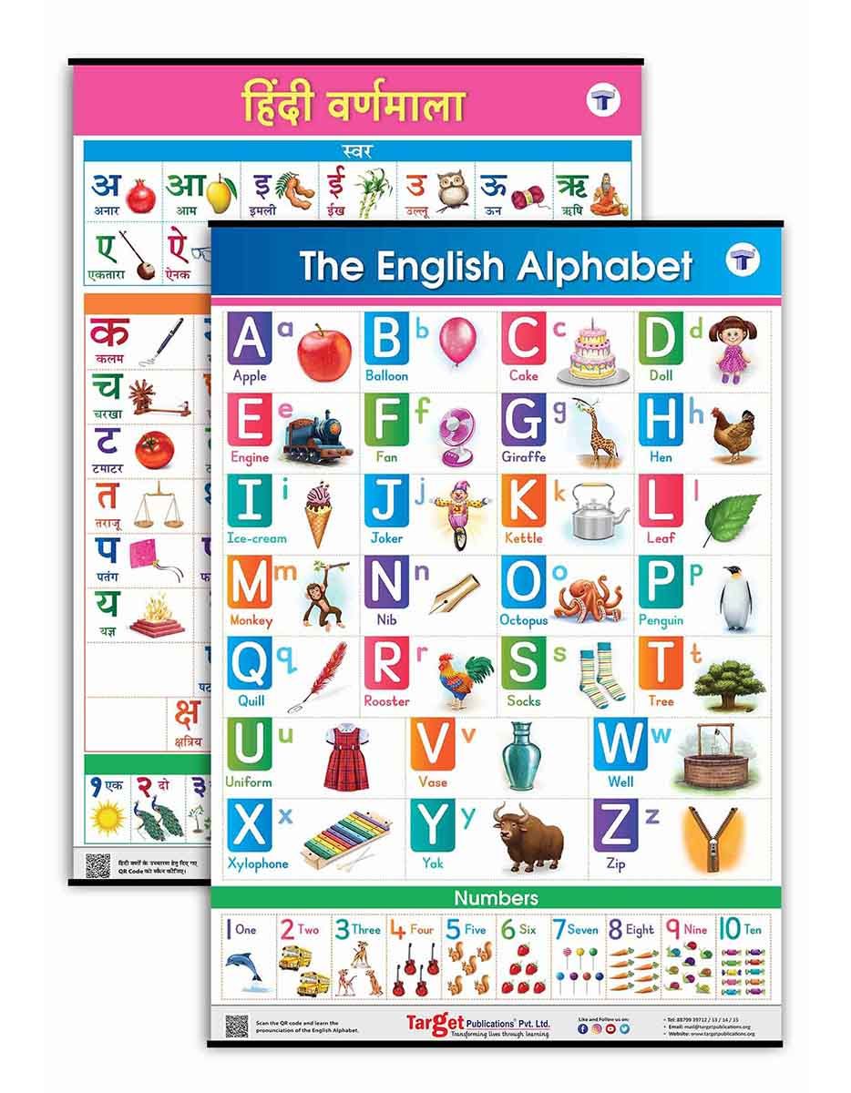 Buy English and Hindi Alphabet and Numbers Charts for Kids Set of ...