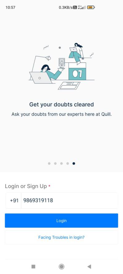 Enter a mobile number to register on Quill App to access Online Mock tests